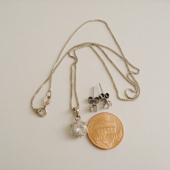 Sterling Silver 925 Necklace & Stud Earrings Set - Picture 2 of 12